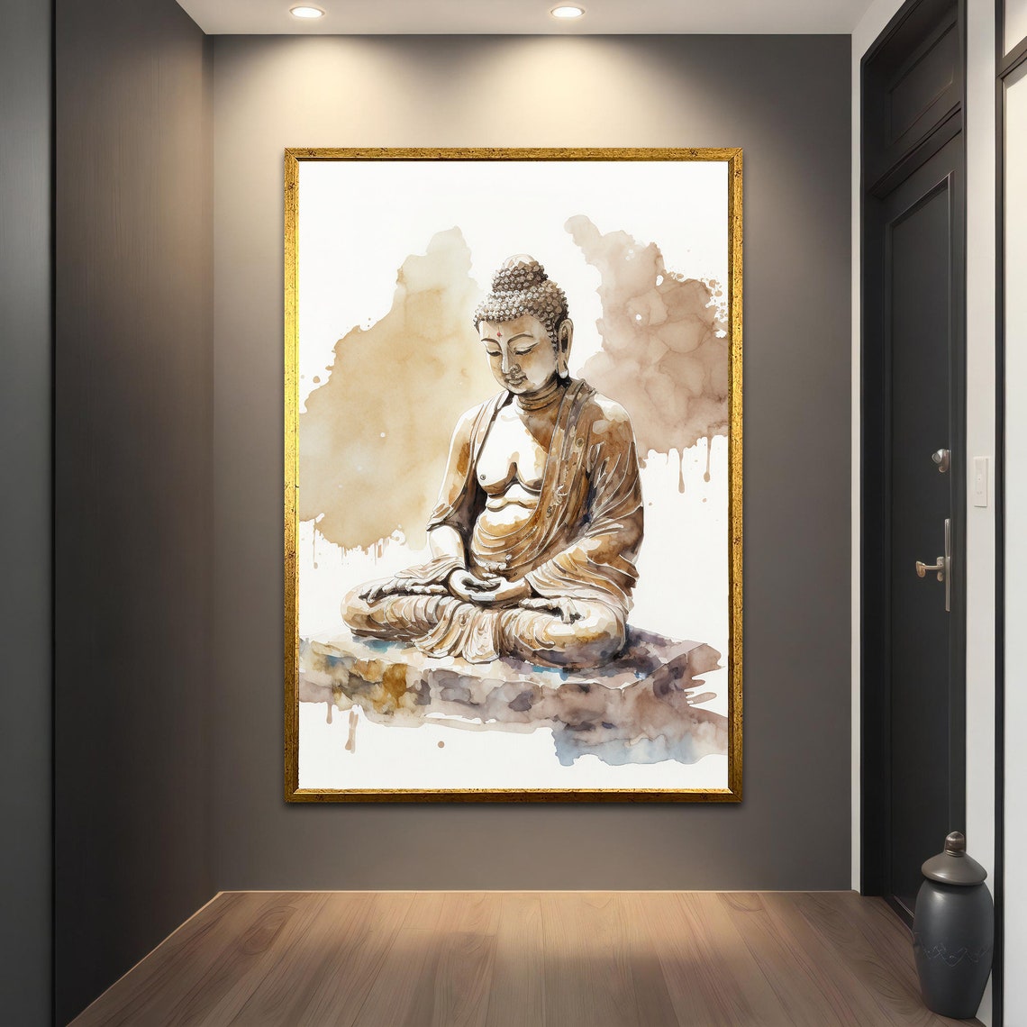 Meditating Buddha Statue Sepia Watercolor Zen Calm Spiritual Poster - Image 5