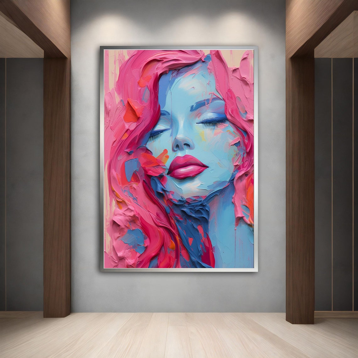 Woman With Pink Hair Modern Wall Art Modern Woman Print Abstract Woman Painting Feminine Woman Wall Decor - Image 3