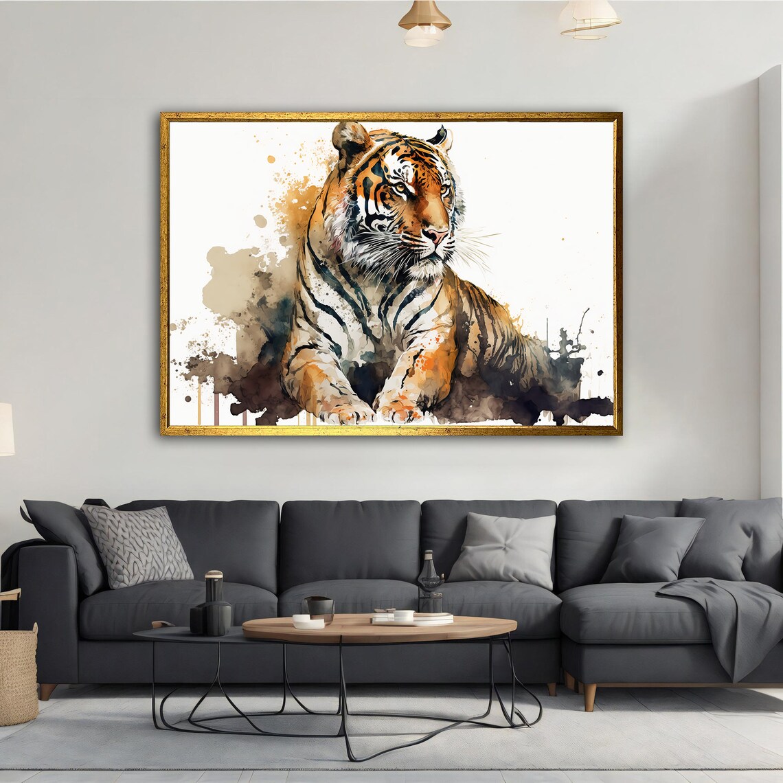 Tiger Watercolor Painting Resting Big Cat Splatter Art Wildlife Wall Poster - Image 2