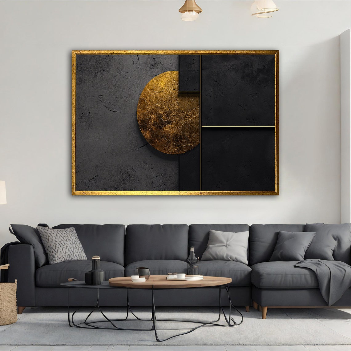 Gold Black Geometric Abstract Moon Circle Modern Painting Wall Poster - Image 5