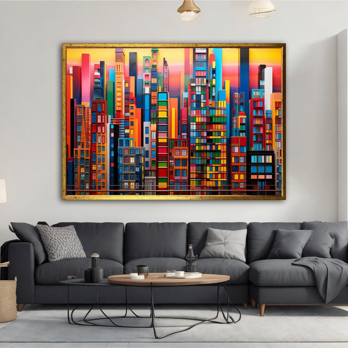 Colorful Abstract City Skyline Sunset Blocks Urban Pop Art Poster - Image 2