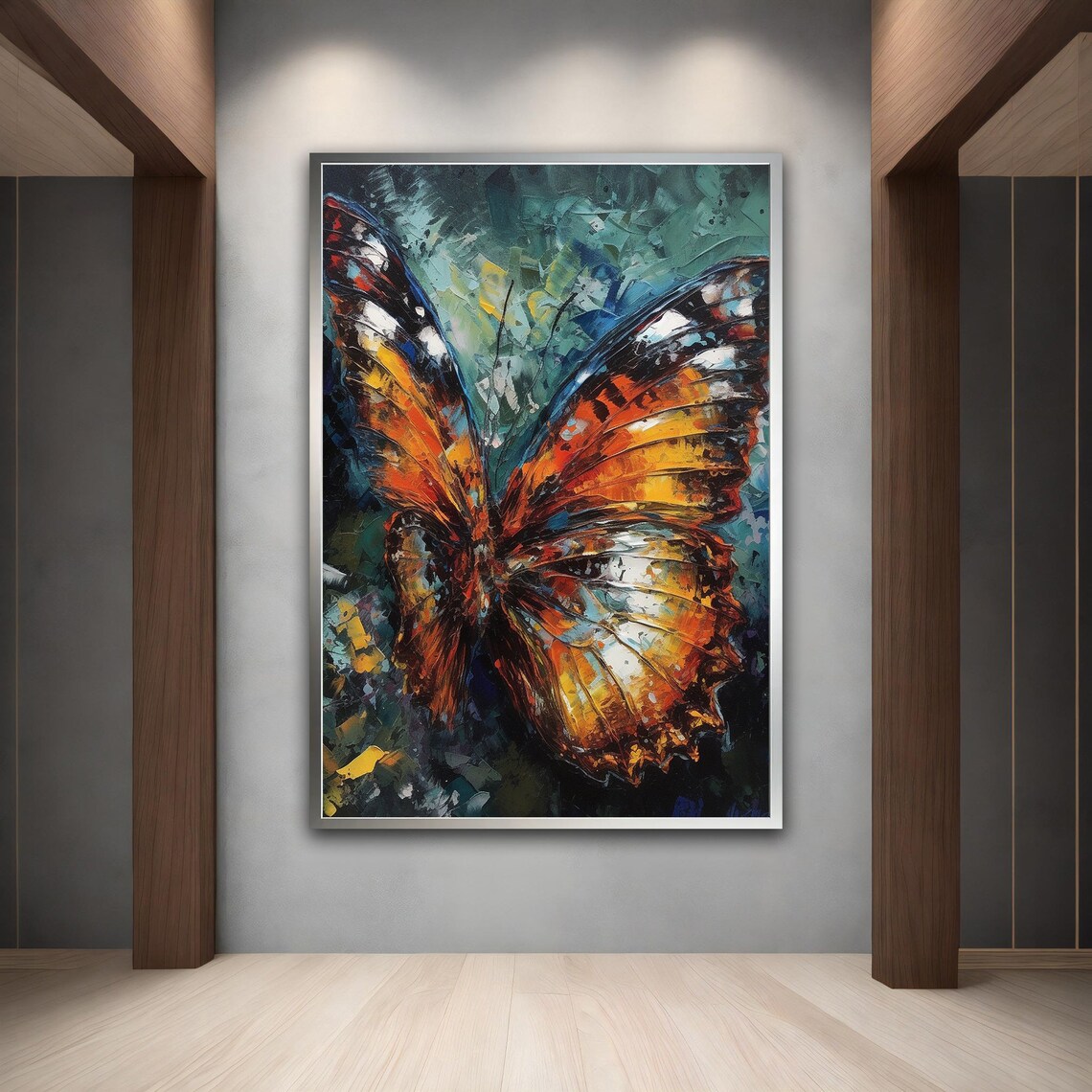 Orange Butterfly Impasto Oil Painting Colorful Insect Wall Art Print - Image 2