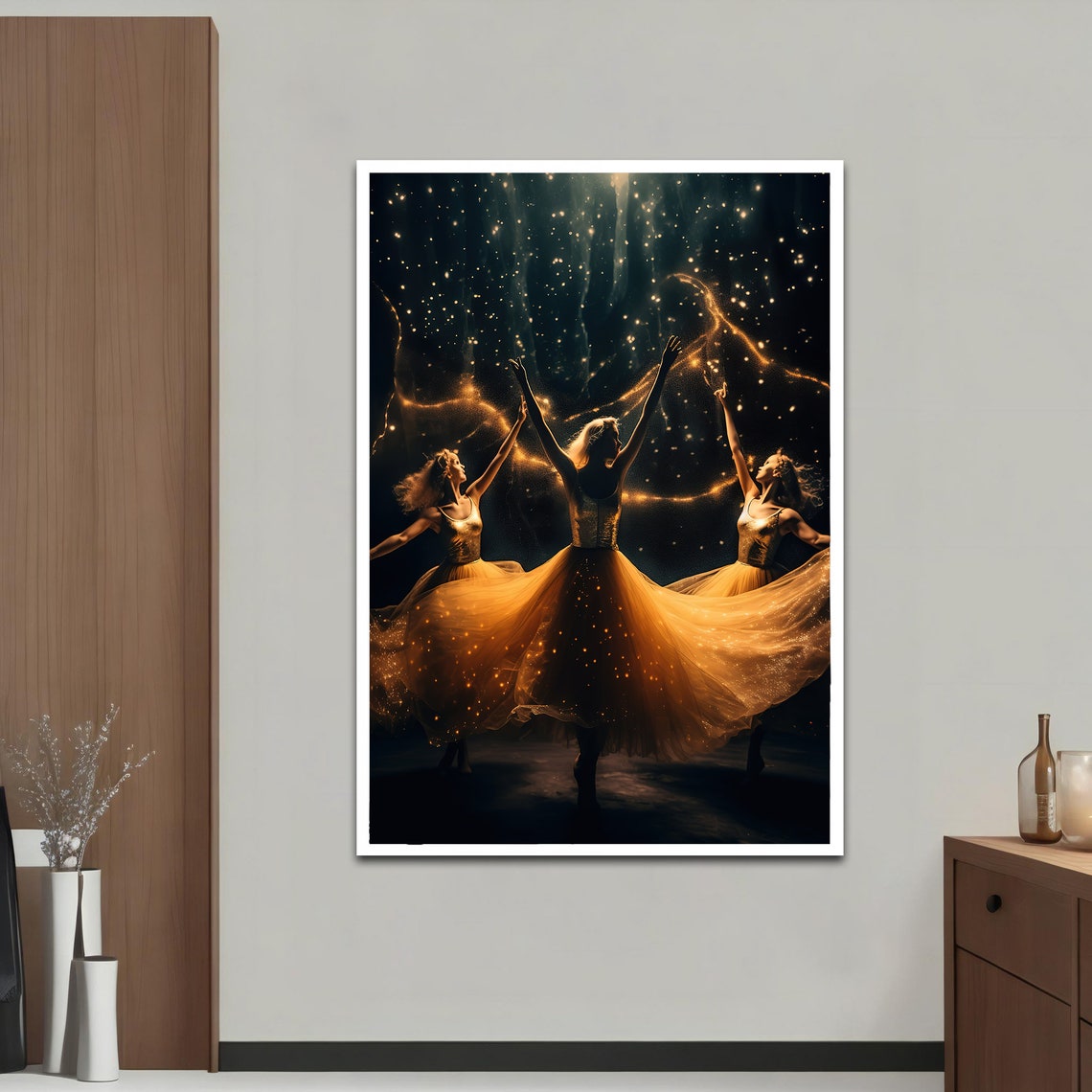 Golden Dancers Under Starry Night Magical Dance Art Print Poster - Image 4