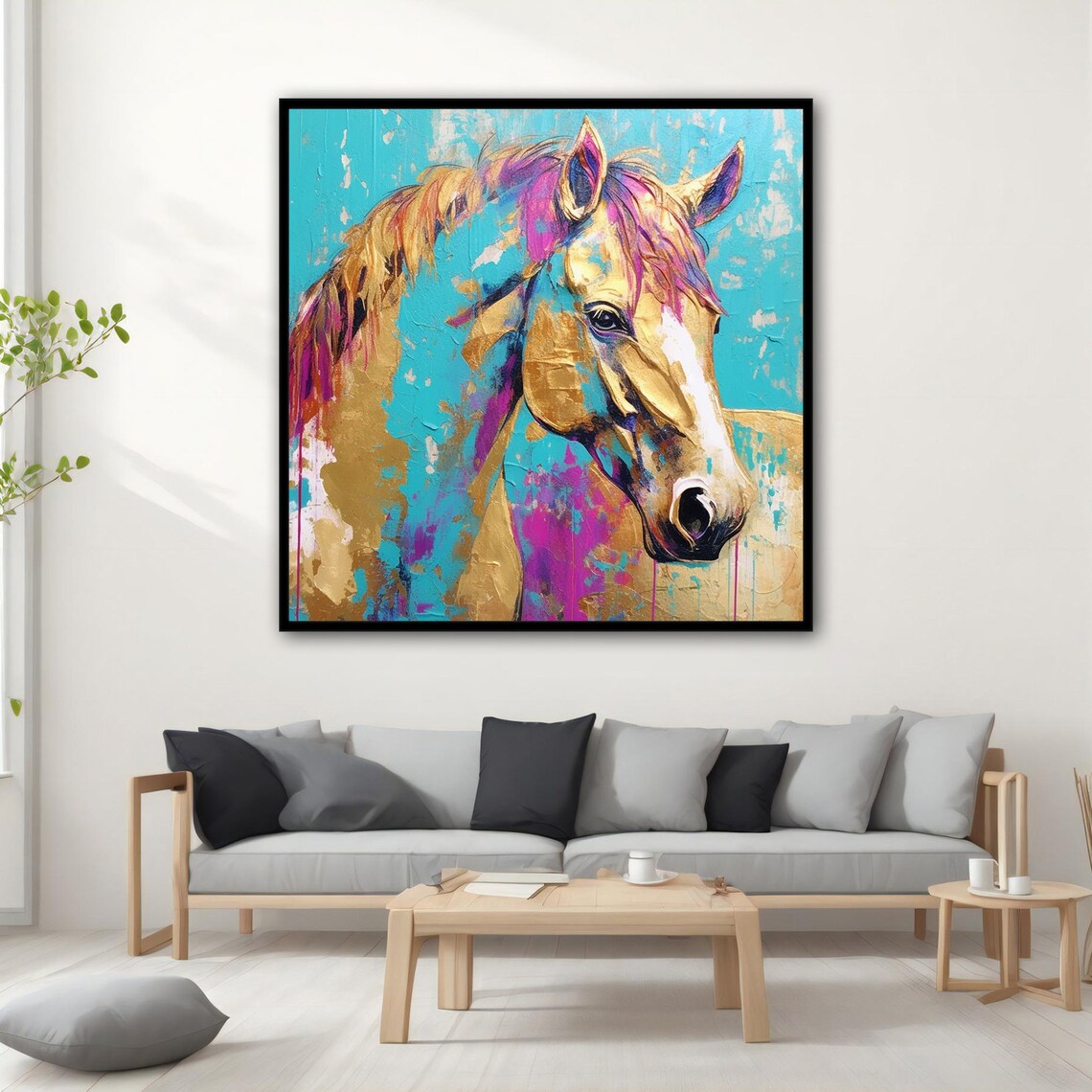 Abstract Horse Head Turquoise Gold Pink Modern Equine Art Poster - Image 3