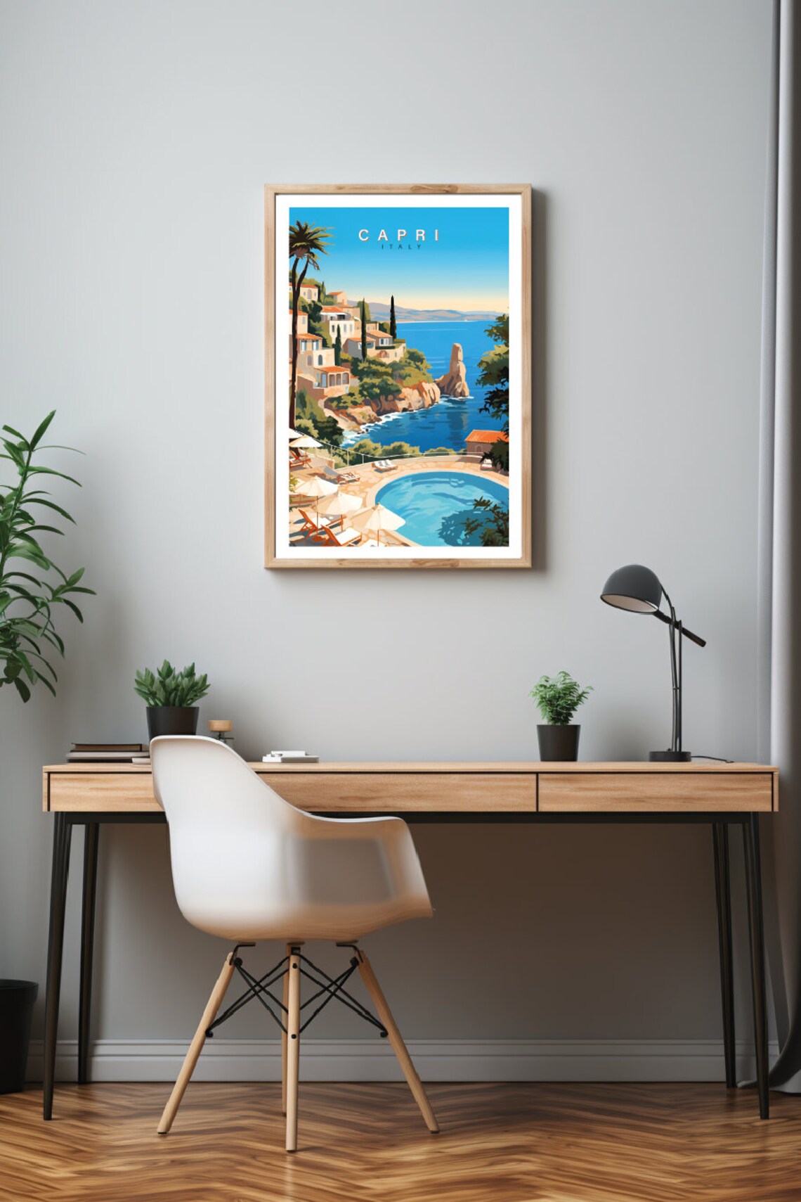 Capri Italy Coastal Village with Pool Vintage Travel Poster Art - Image 2