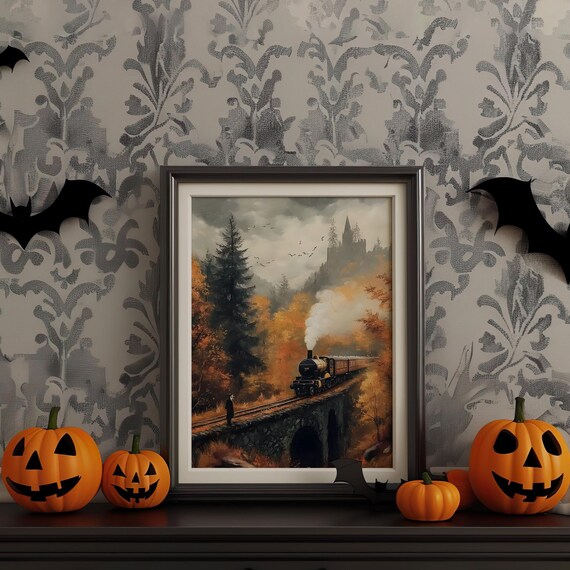 Magical Steam Train Autumn Forest Viaduct Vintage Travel Poster