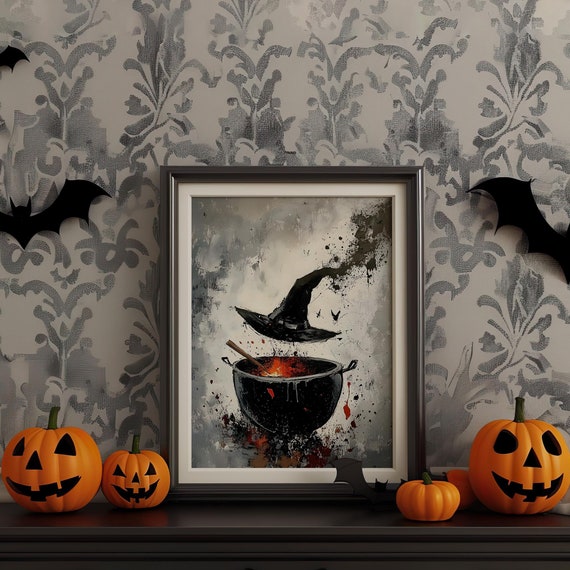 Halloween Witch Vintage Wall Art Dark Academia Decoration Print Retro Decor Trendy Apartment Moody Poster Instant