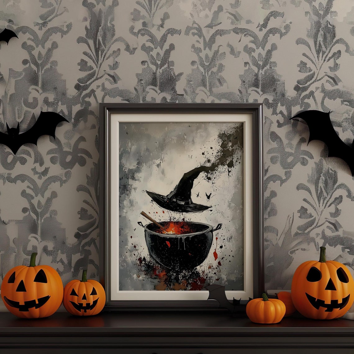 Witch Cauldron Bubbling Brew Magic Hat Smoke Halloween Art Poster
