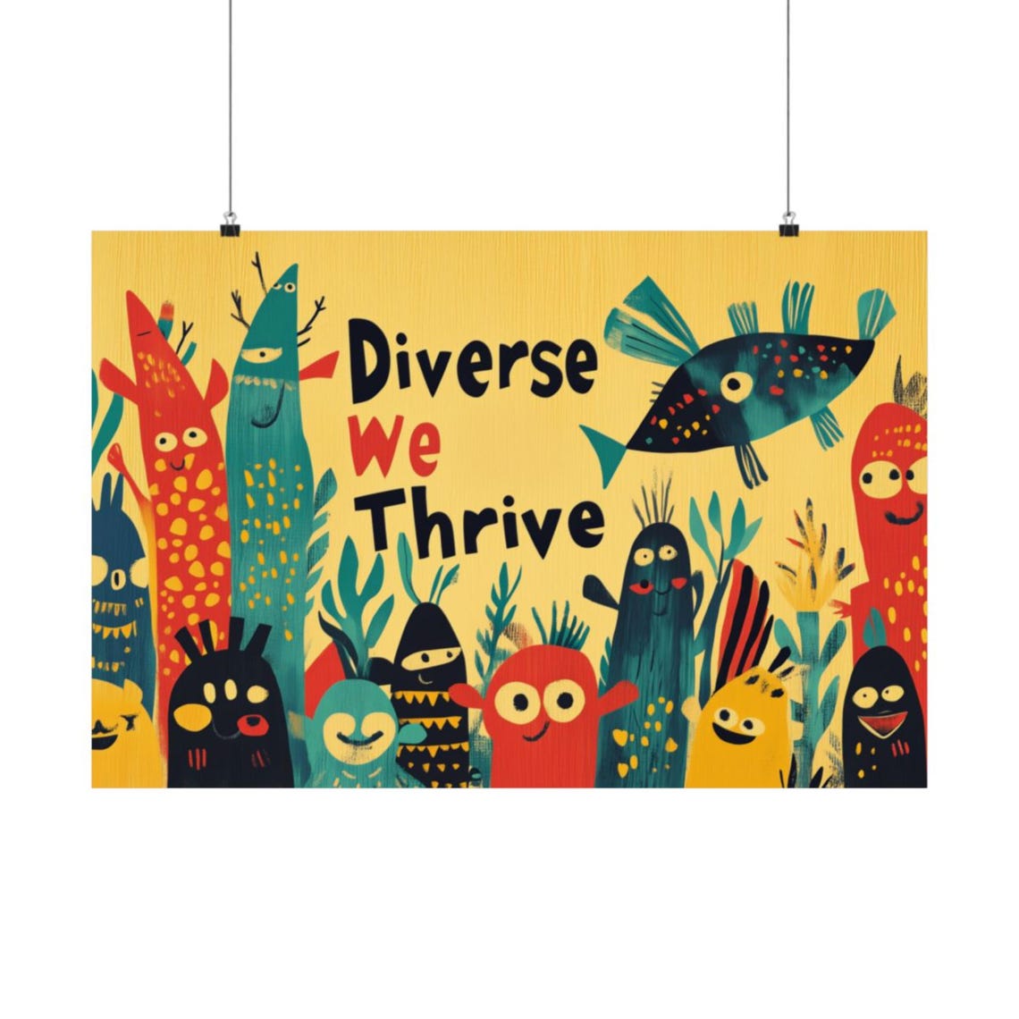 Diverse We Thrive Playful Monster Friends Happy Whimsy Poster