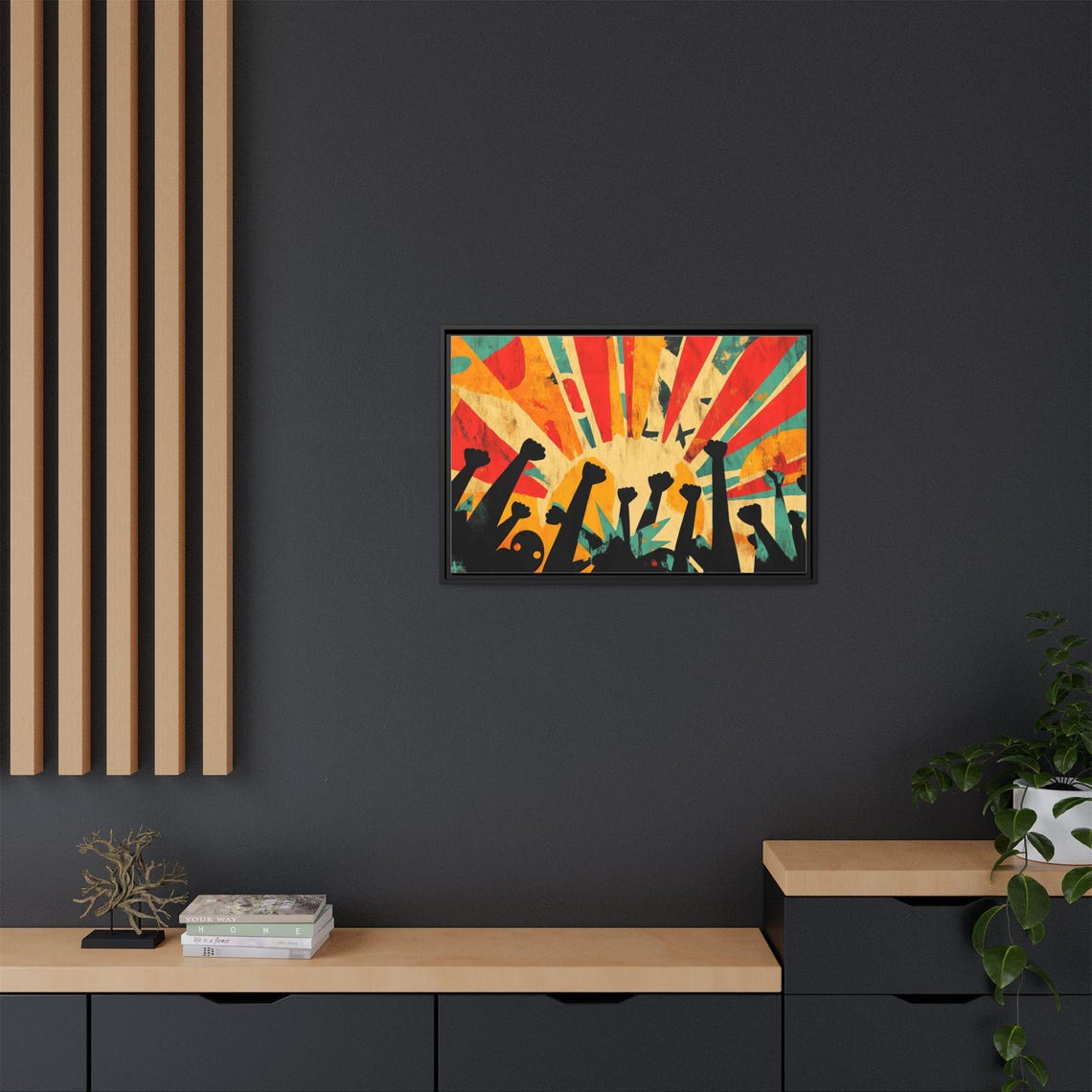 Raised Fists Protest Art Retro Sunburst Solidarity Movement Art Poster - Image 2