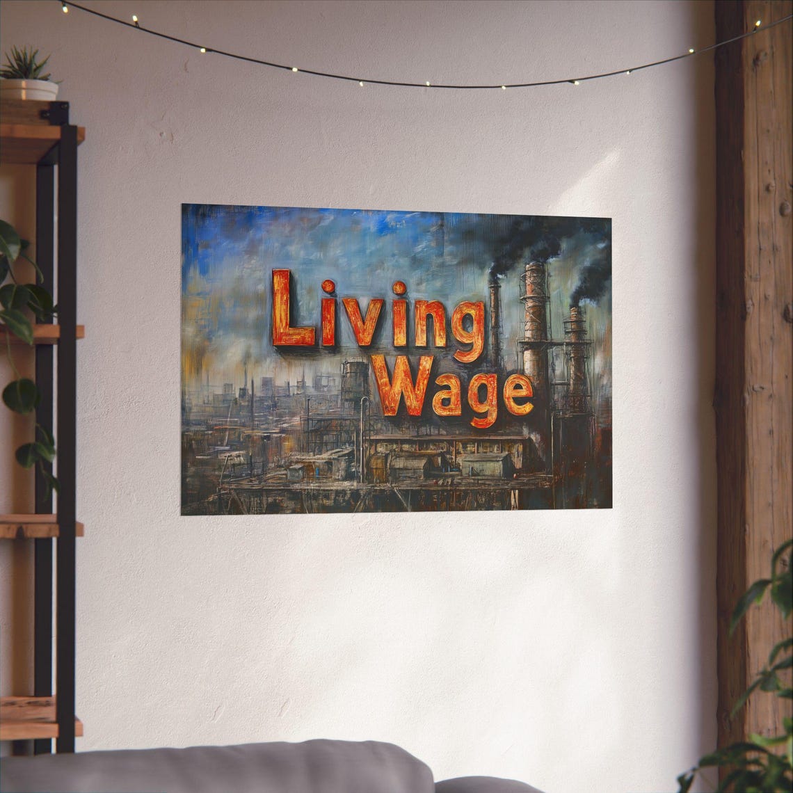 Living Wage Industrial Factory Bold Statement Labor Art Poster - Image 3