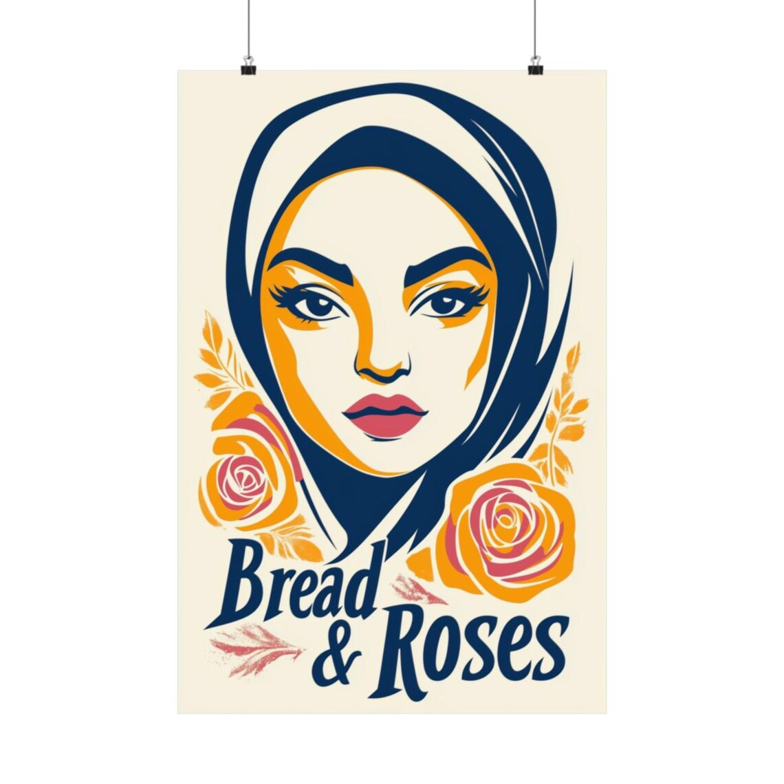 Bread and Roses Art Deco Woman Portrait Labor Rights Art Poster