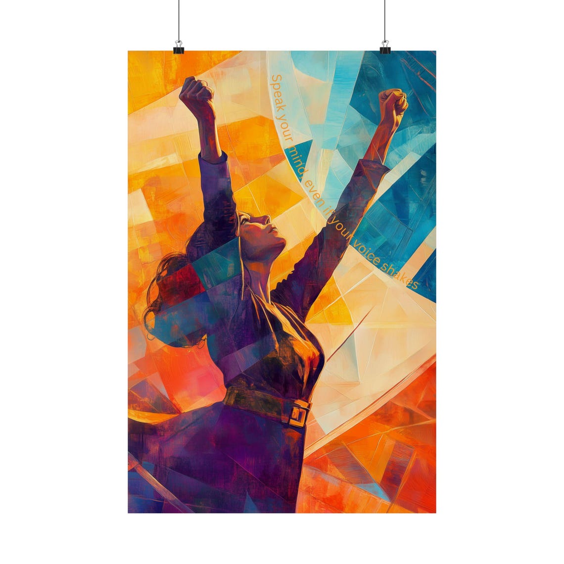 Speak Your Mind Victory Raised Fists Geometric Cubist Art Poster