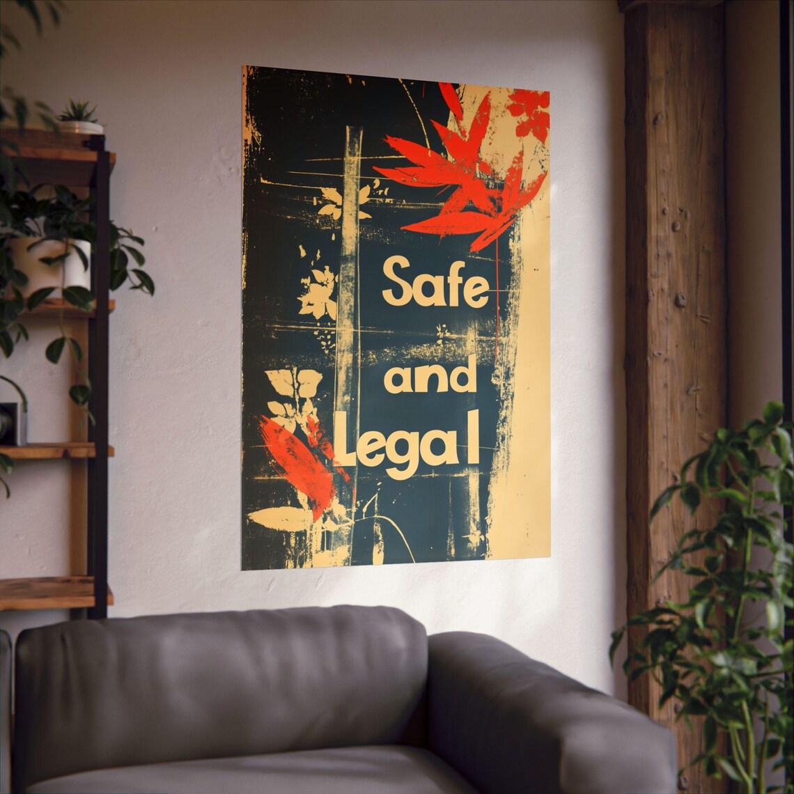 Safe and Legal Botanical Vintage Cream Navy Word Design Poster - Image 2