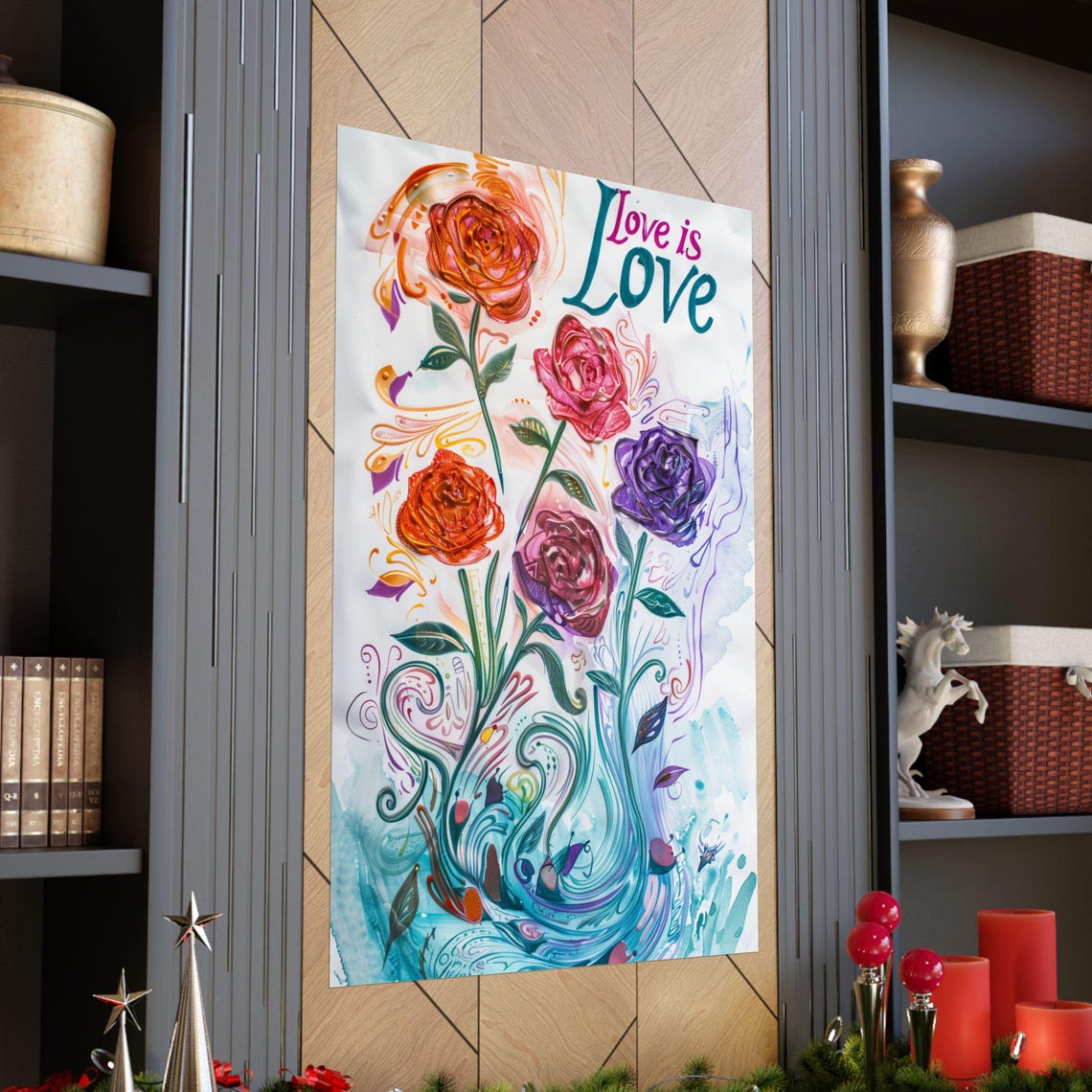 Love Is Love Watercolor Roses Romantic Floral Botanical Poster - Image 2