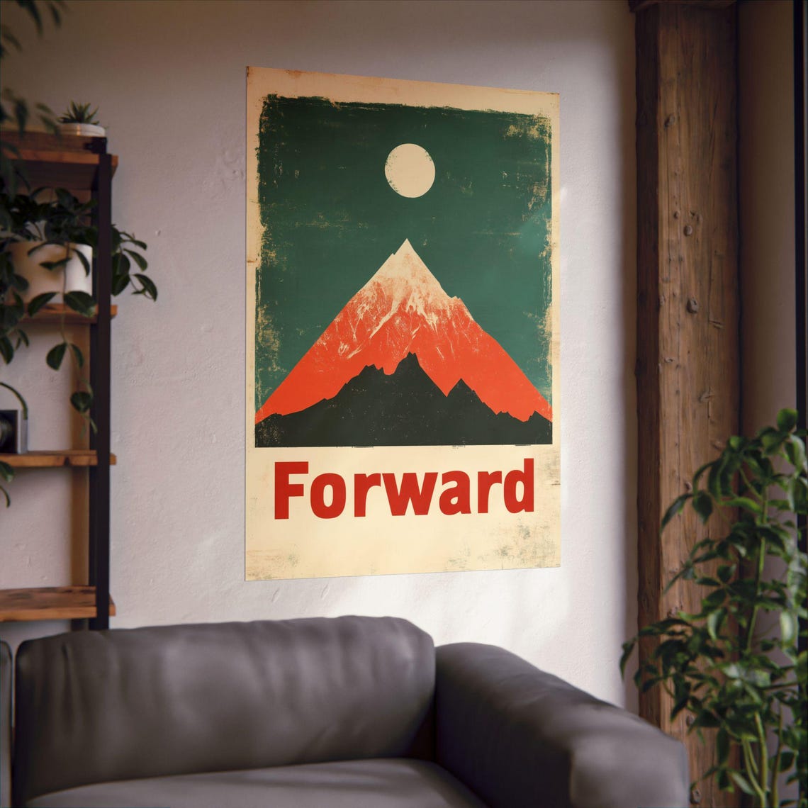 Forward Mountain Peak Moon Retro Travel Adventure Art Poster - Image 3