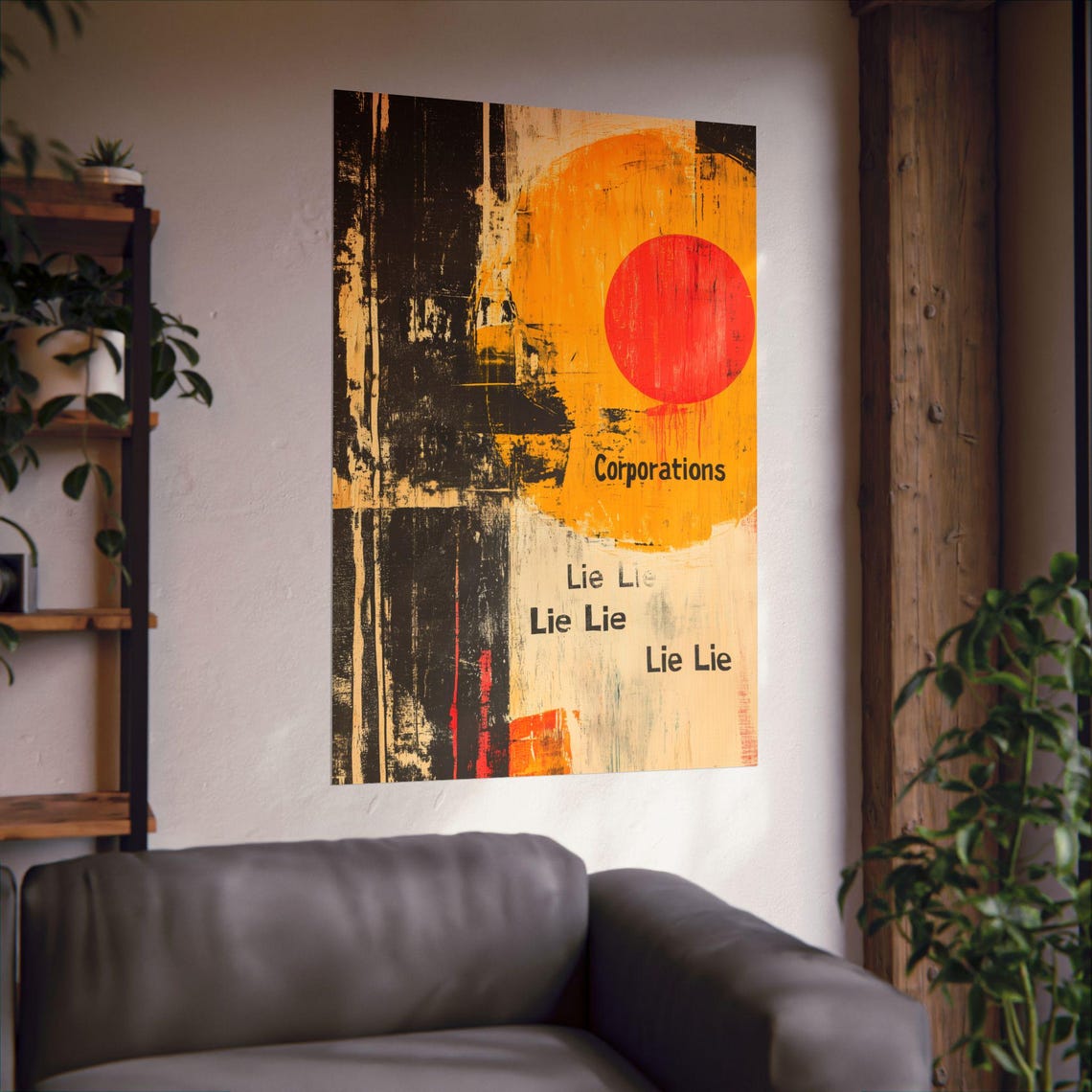 Corporations Lie Abstract Sun Modern Protest Art Gold Red Black Poster - Image 2