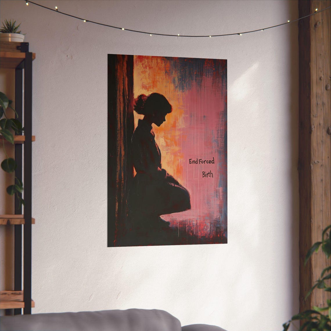End Forced Birth Protest Painted Woman Silhouette Pink Art Poster - Image 3
