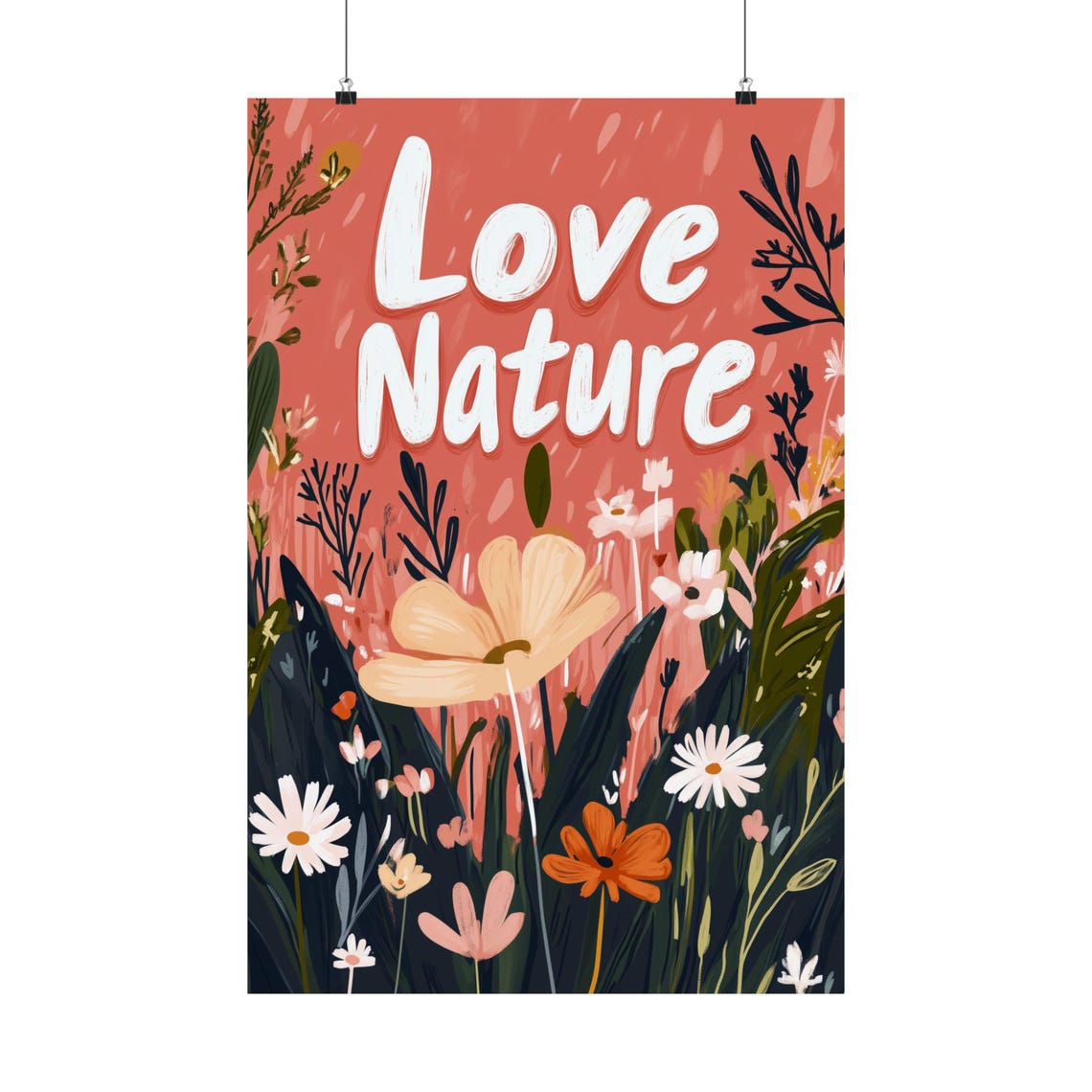 Love Nature Wildflower Daisy Meadow Coral Botanical Art Poster