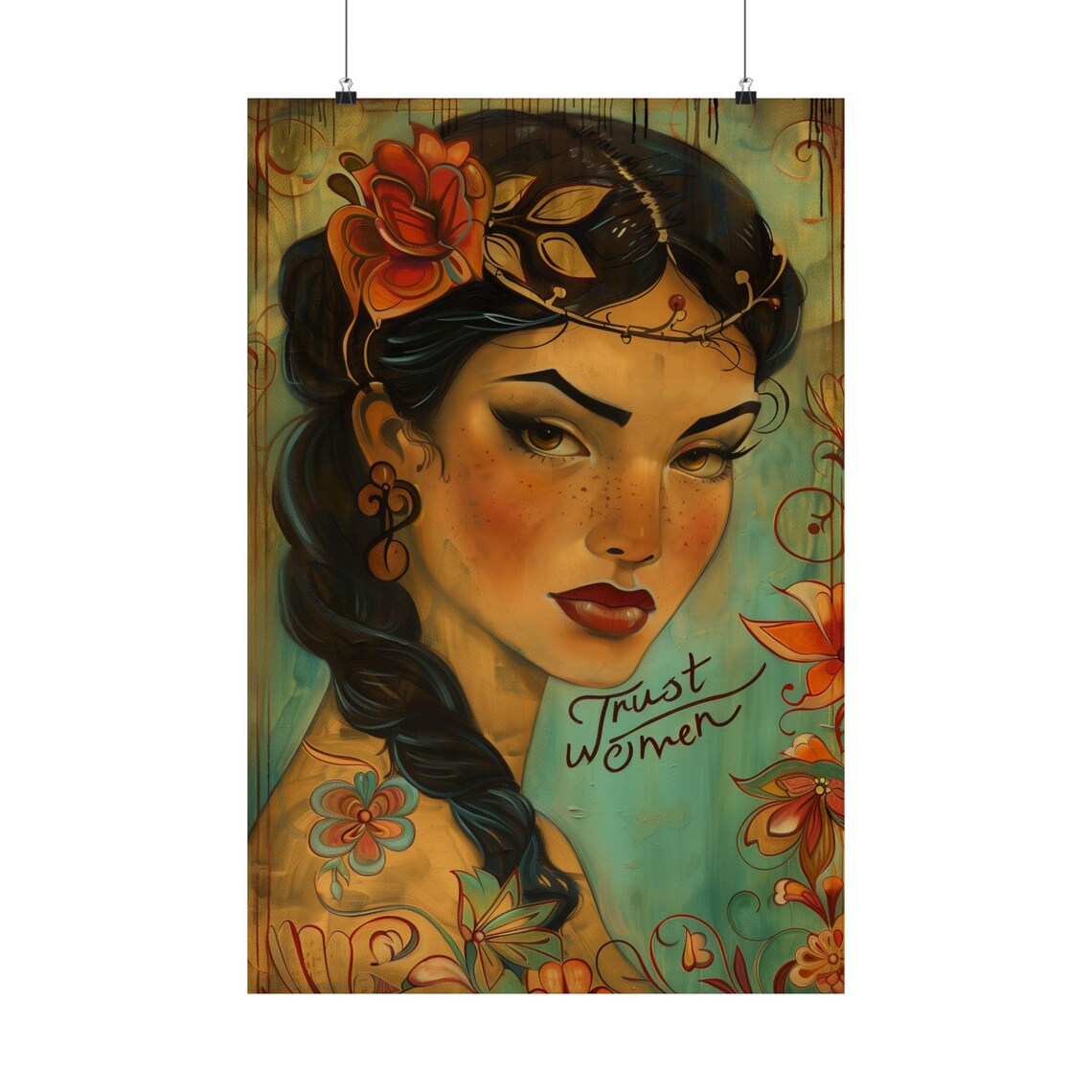 Trust Women Bohemian Braided Woman Floral Art Statement Poster