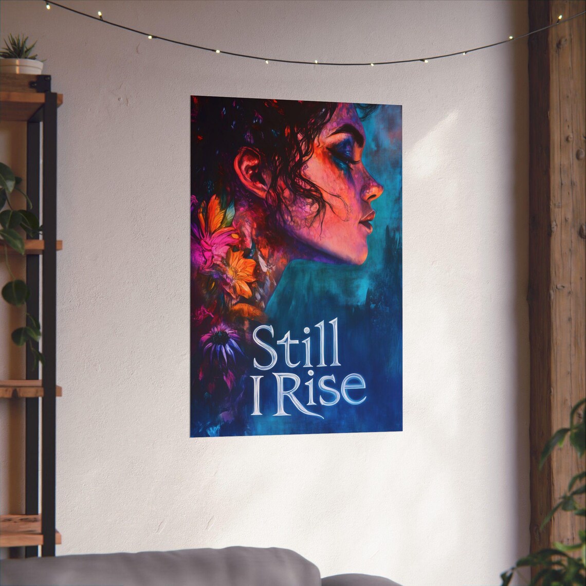 Still I Rise Woman Profile Colorful Floral Portrait Empower Poster - Image 3