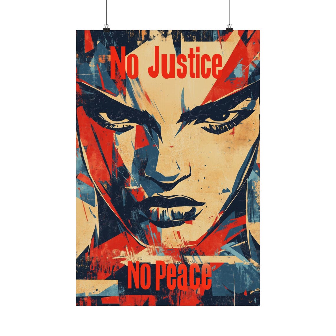 No Justice No Peace Woman Portrait Pop Art Activism Statement Poster