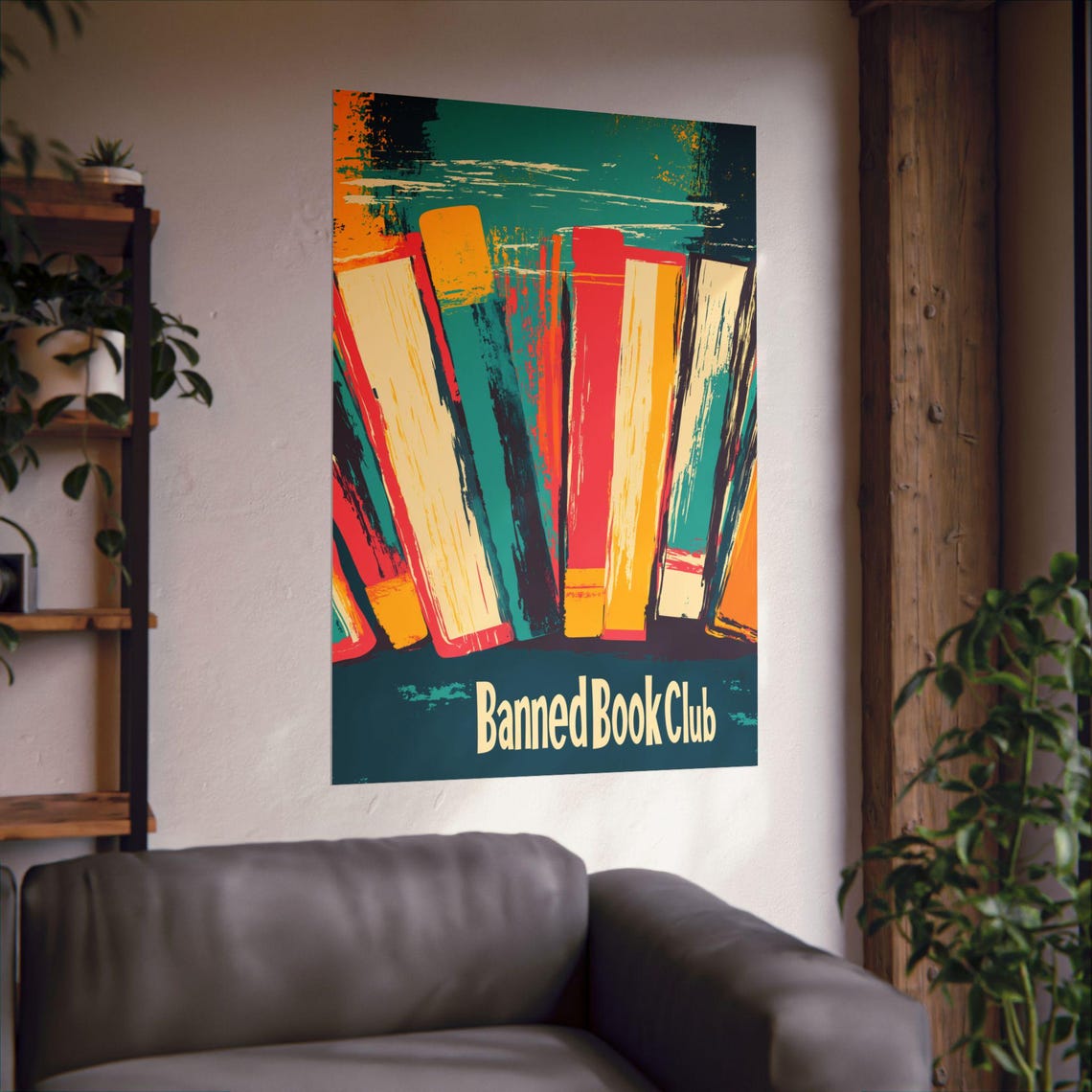 Banned Book Club Colorful Retro Book Spines Library Art Poster - Image 2