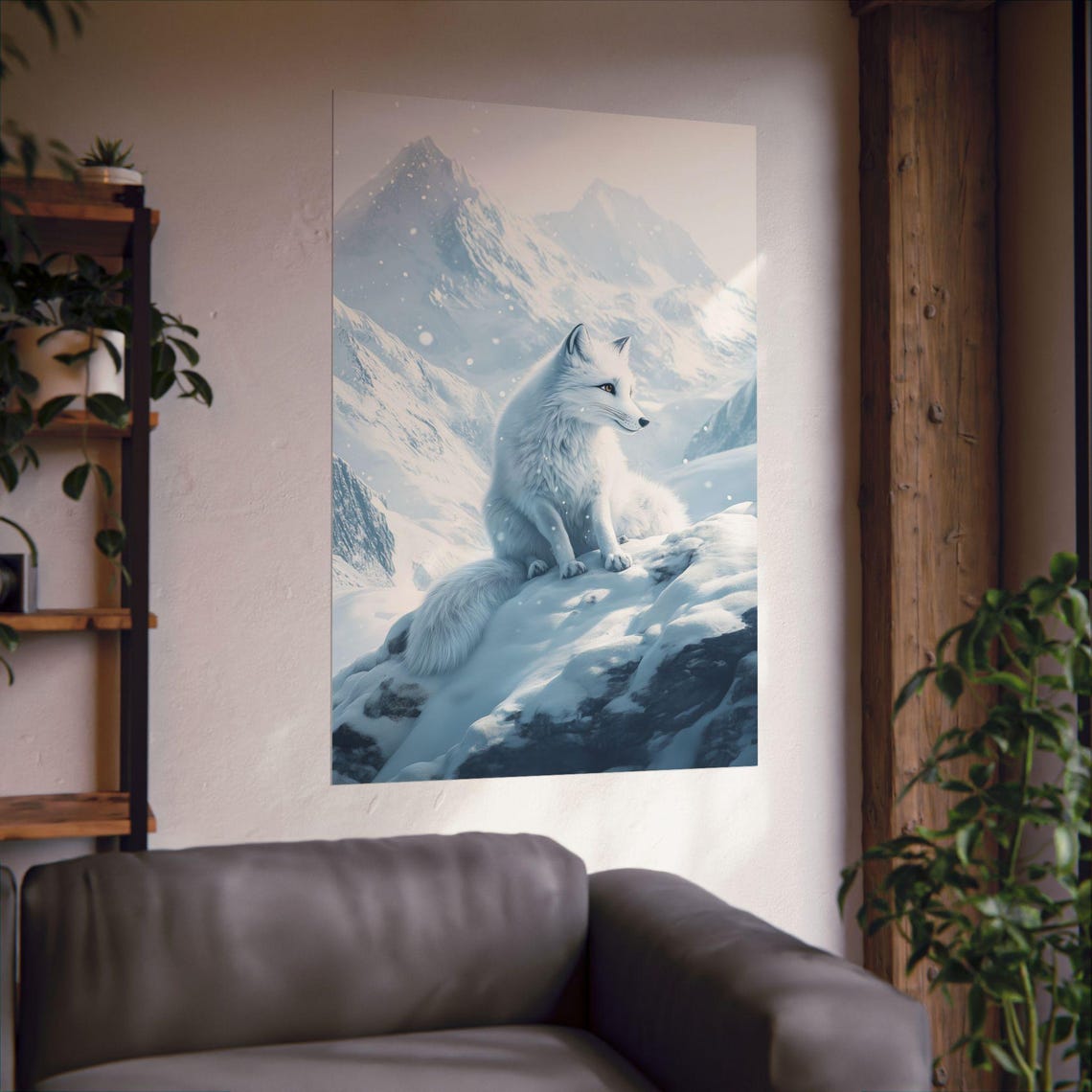 Majestic White Arctic Fox Snowy Mountain Winter Wildlife Poster - Image 3