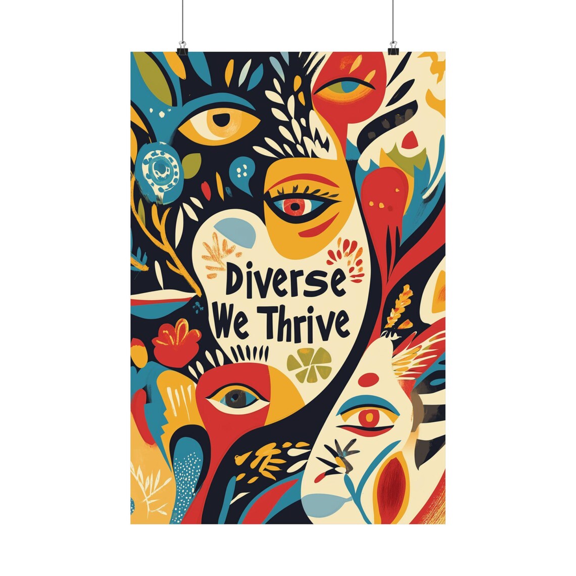 Diverse We Thrive Poster, Home Office Dorm Decor