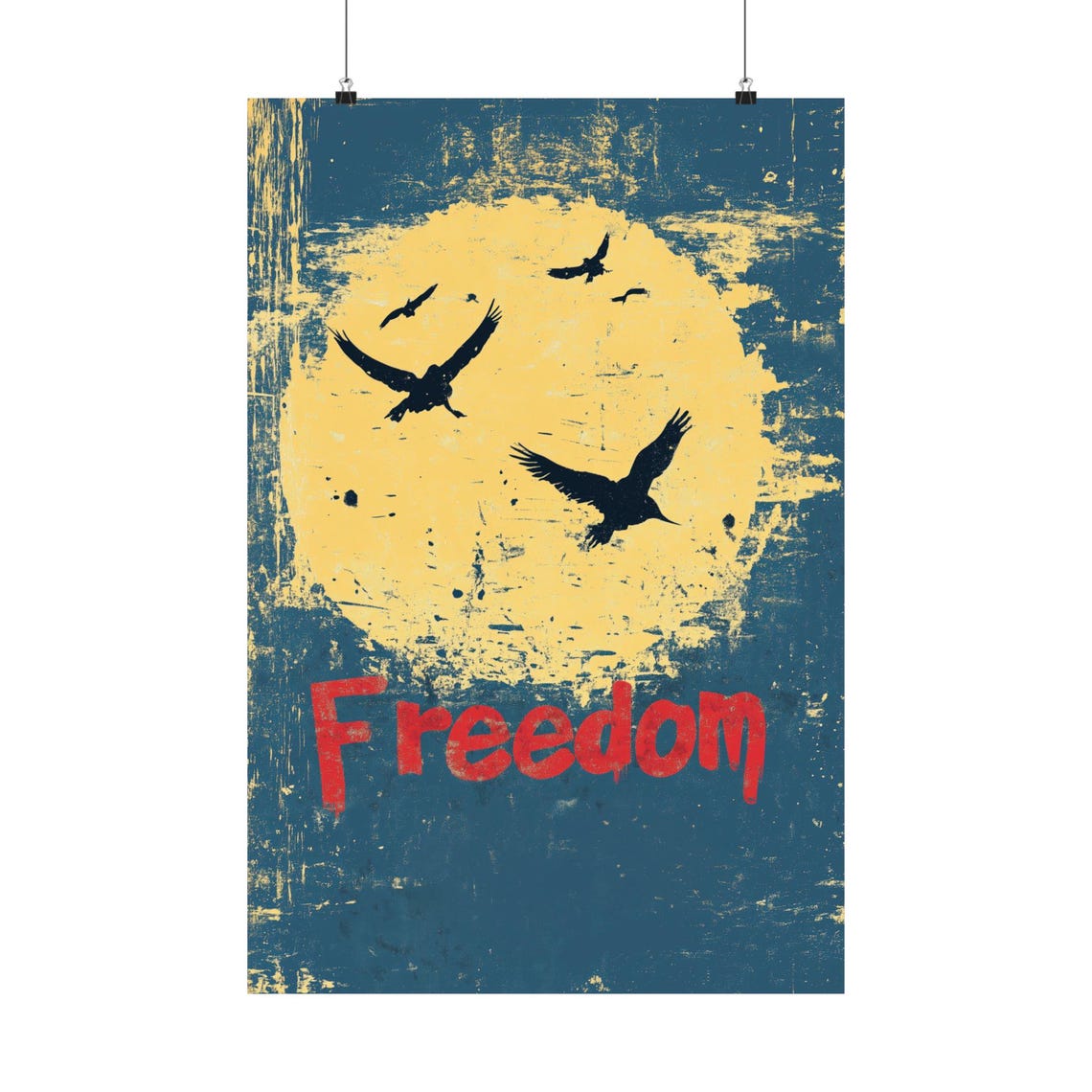 Freedom Birds Soaring Sun Grunge Vintage Statement Art Poster