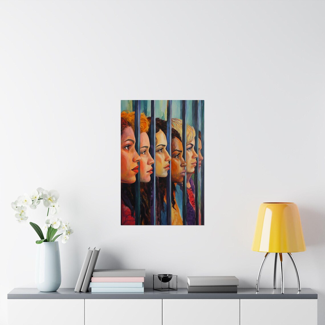 Diverse Women United Behind Bars Colorful Portrait Art Poster - Image 2