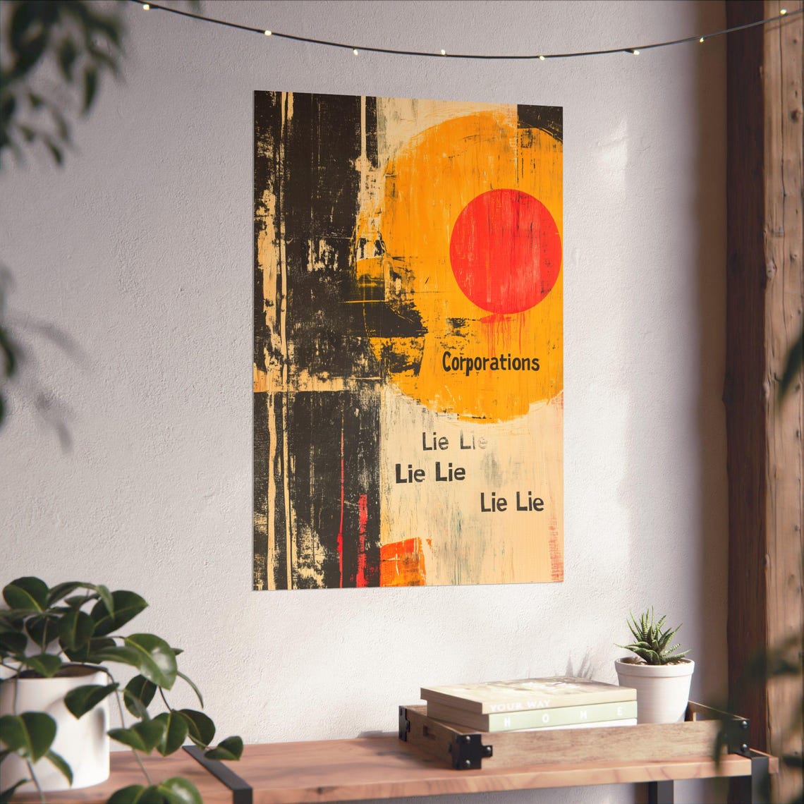 Corporations Lie Abstract Sun Modern Protest Art Gold Red Black Poster - Image 4