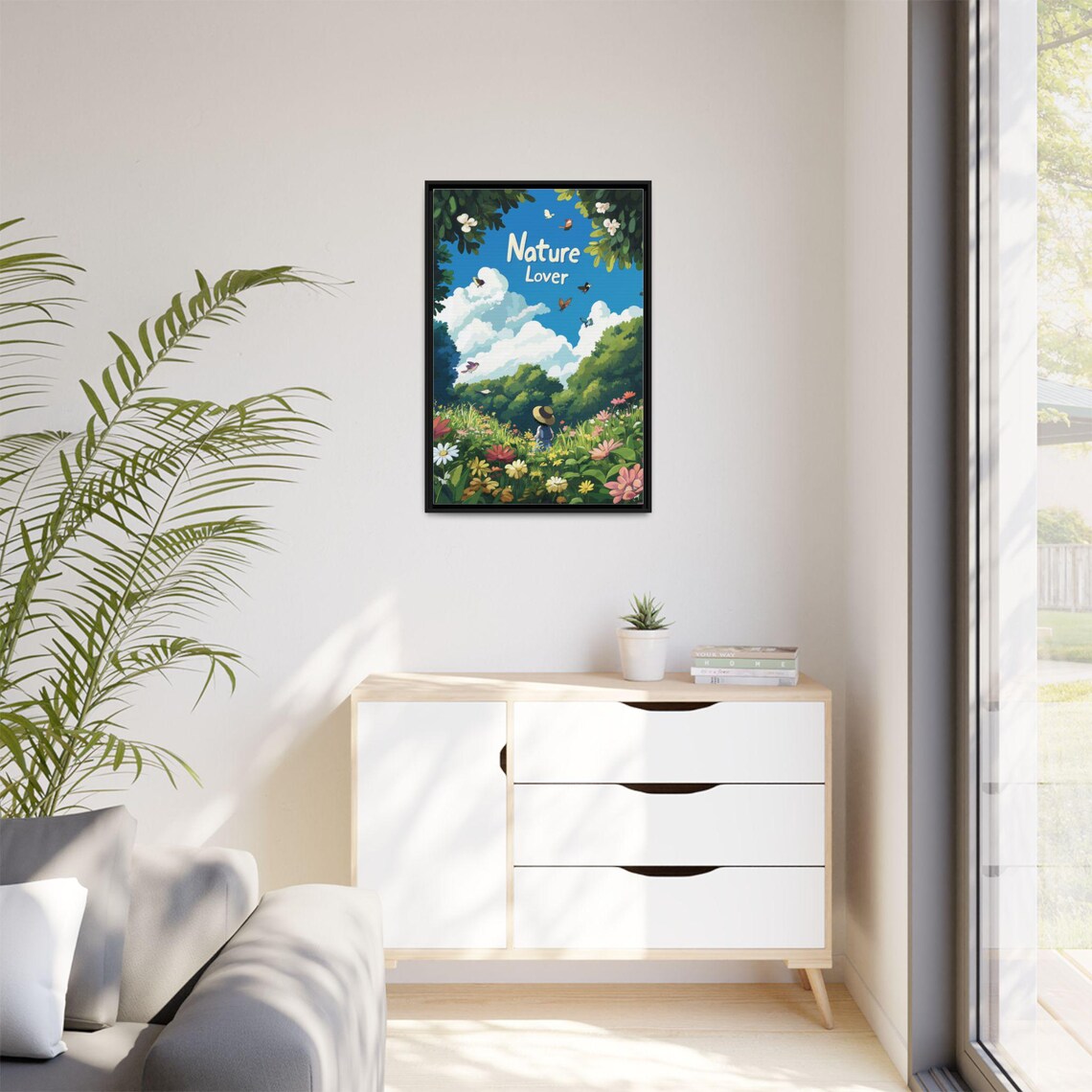 Nature Lover Anime Girl in Wildflower Meadow with Birds Poster - Image 2
