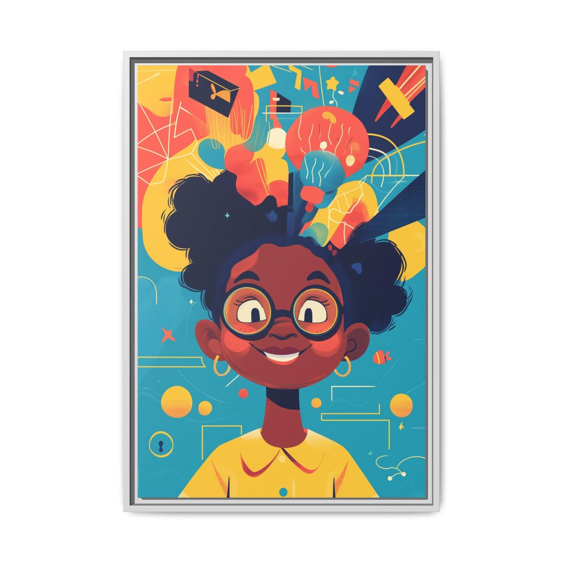 Bright Creative Mind Girl with Glasses Imagination Pop Art Poster