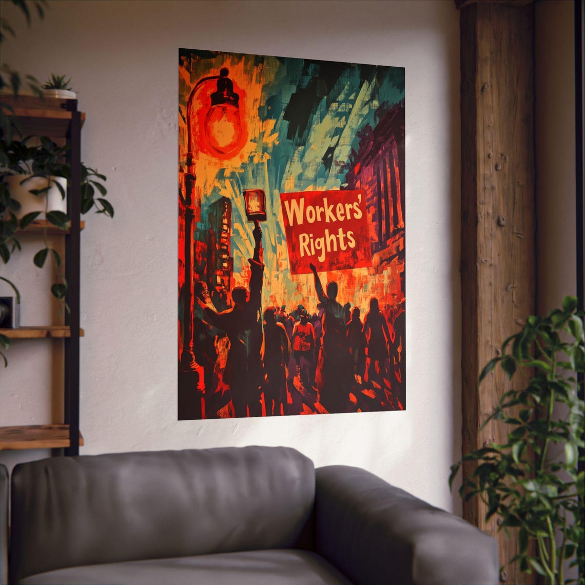 Workers Rights Protest March Painterly Crowd Street Scene Art Poster - Image 3