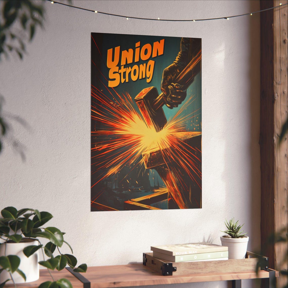 Union Strong Retro Blacksmith Hammer Sparks Labor Art Poster - Image 4