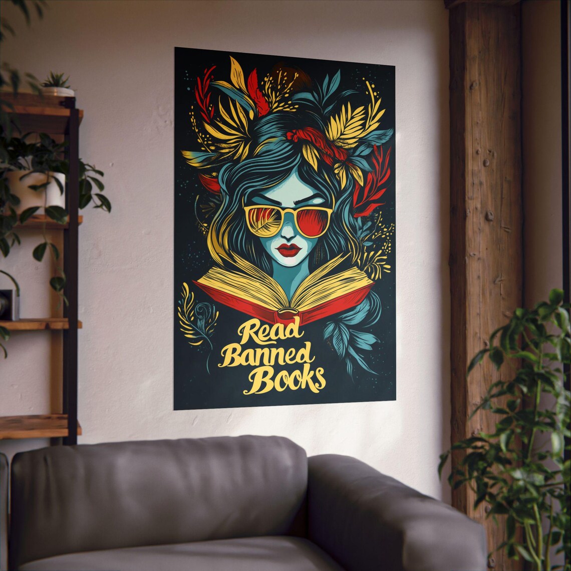 Read Banned Books Woman With Book Freedom Expression Quote Art Poster - Image 3