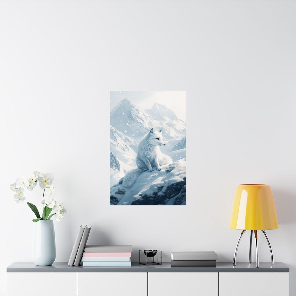 Majestic White Arctic Fox Snowy Mountain Winter Wildlife Poster - Image 2