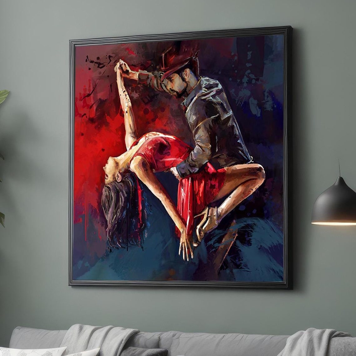 Passionate Tango Dancers Red Dress Dramatic Dance Art Poster