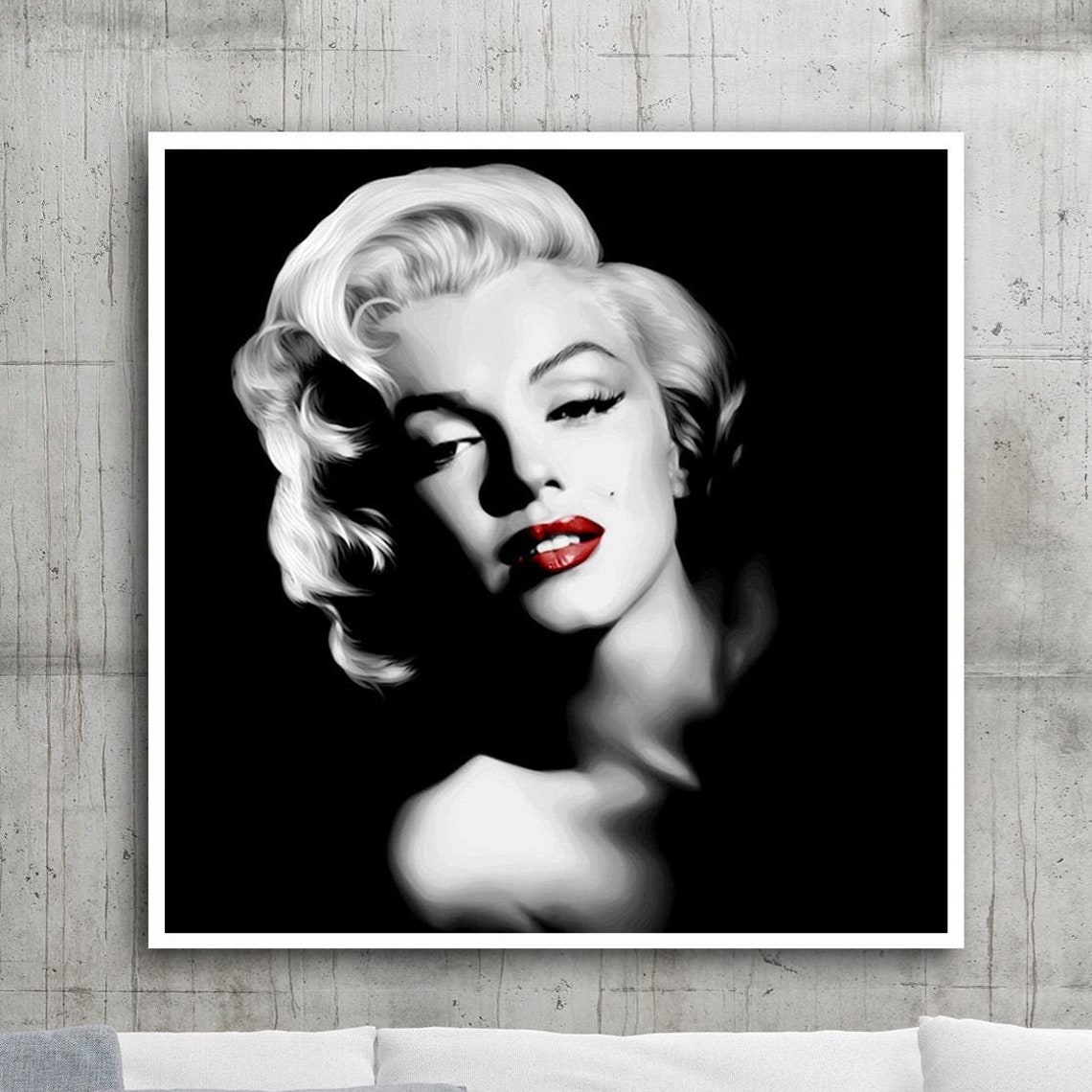 Marilyn Monroe Red Lips Black White Iconic Portrait Art Poster