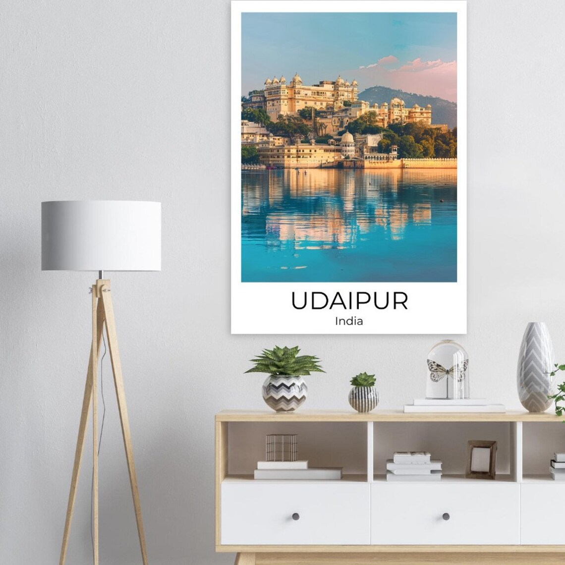 Udaipur India City Palace Lakeside Sunset Reflection Travel Poster - Image 4