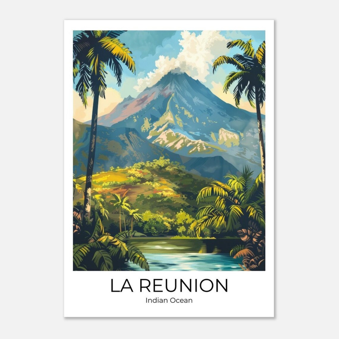 La Reunion Indian Ocean Volcano Peak Palm Forest Scene Poster - Image 4