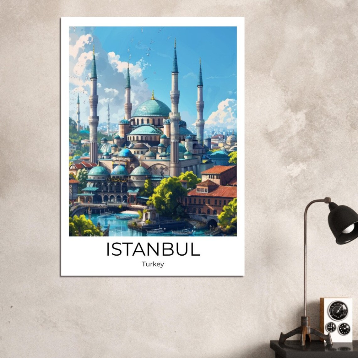 Istanbul Turkey Grand Mosque Minarets Blue Domes Illustration Poster - Image 2