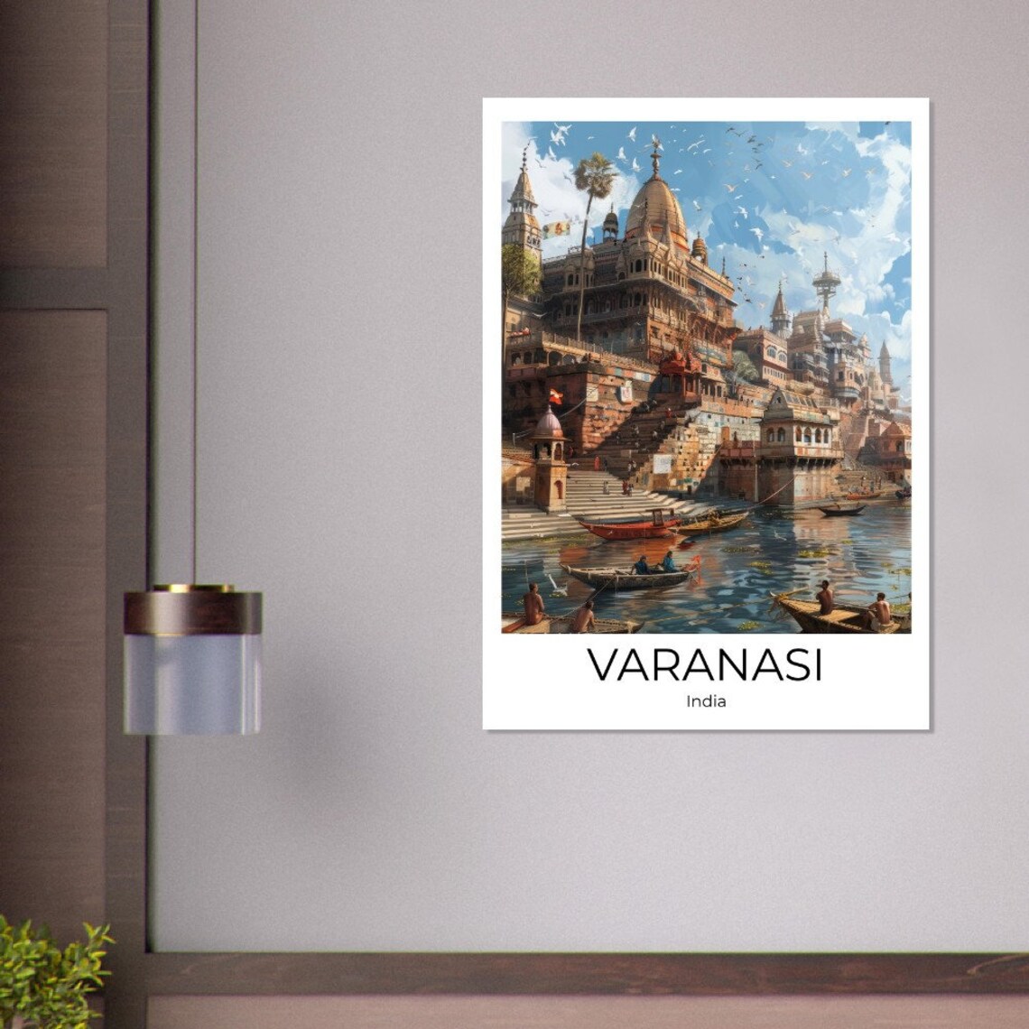 Varanasi India Grand Ghat Palace Boats Illustration Travel Poster - Image 3