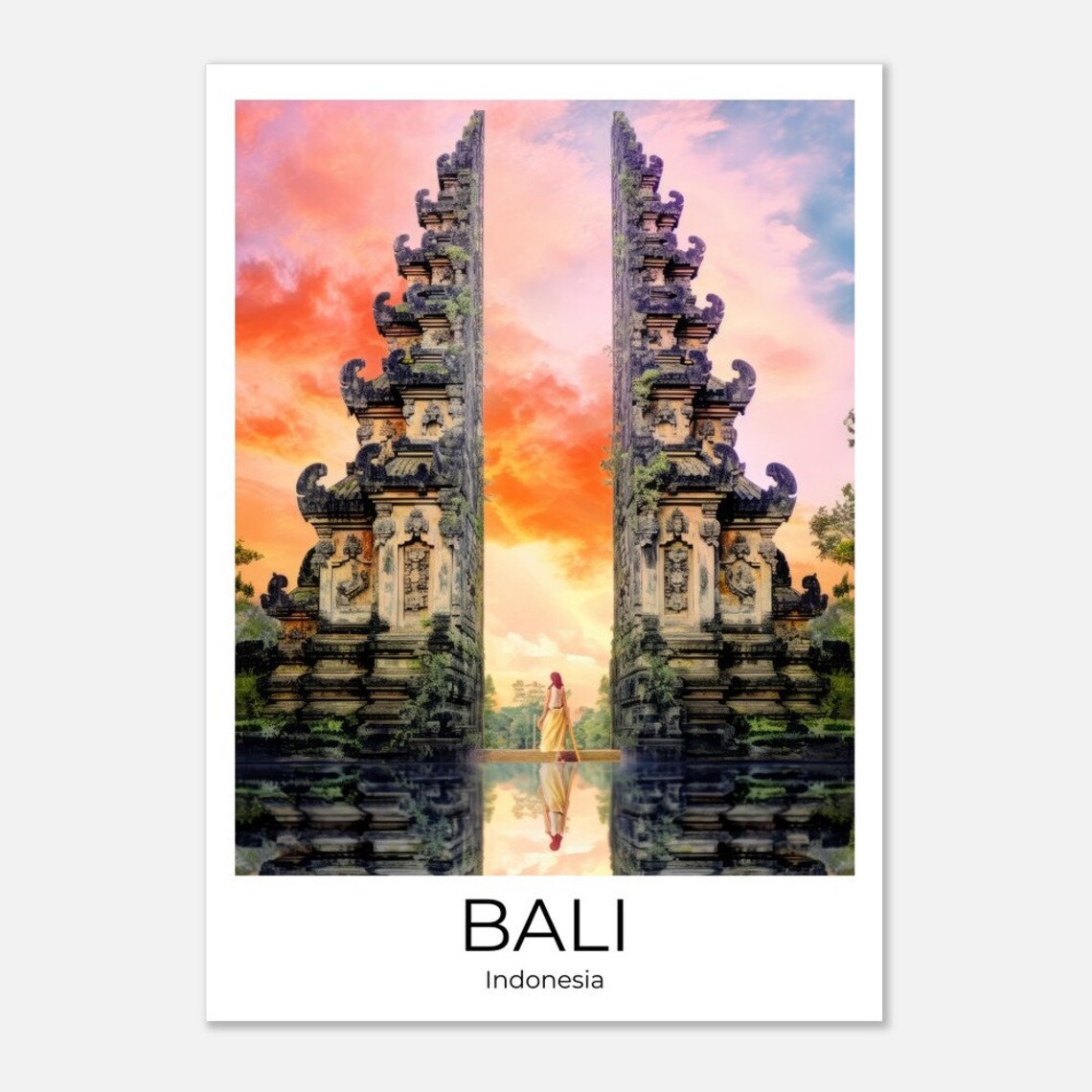 Bali Indonesia Gates of Heaven Temple Sunset Travel Art Poster - Image 3
