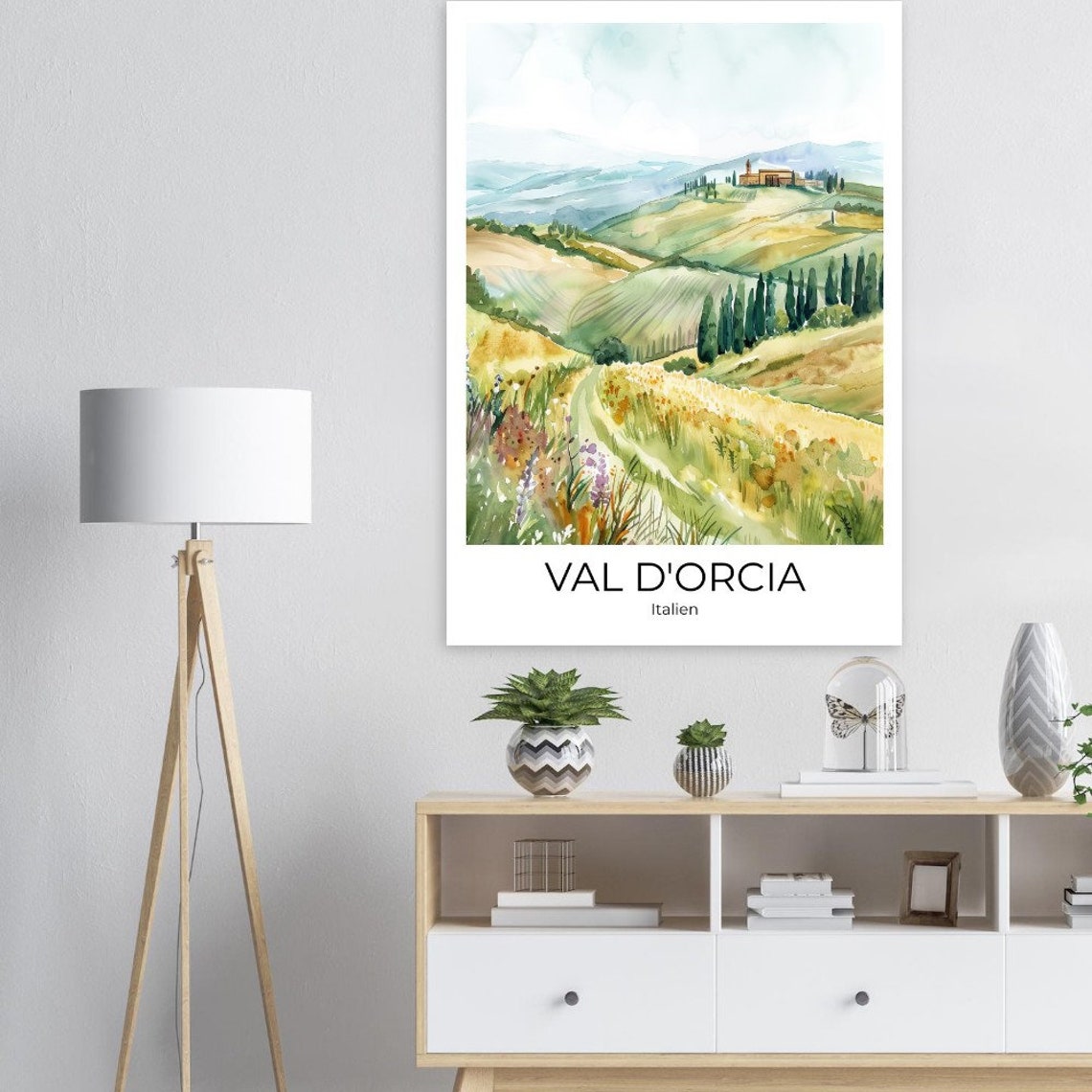Val d'Orcia Watercolor Hills Wildflowers Tuscany Italy Poster - Image 3