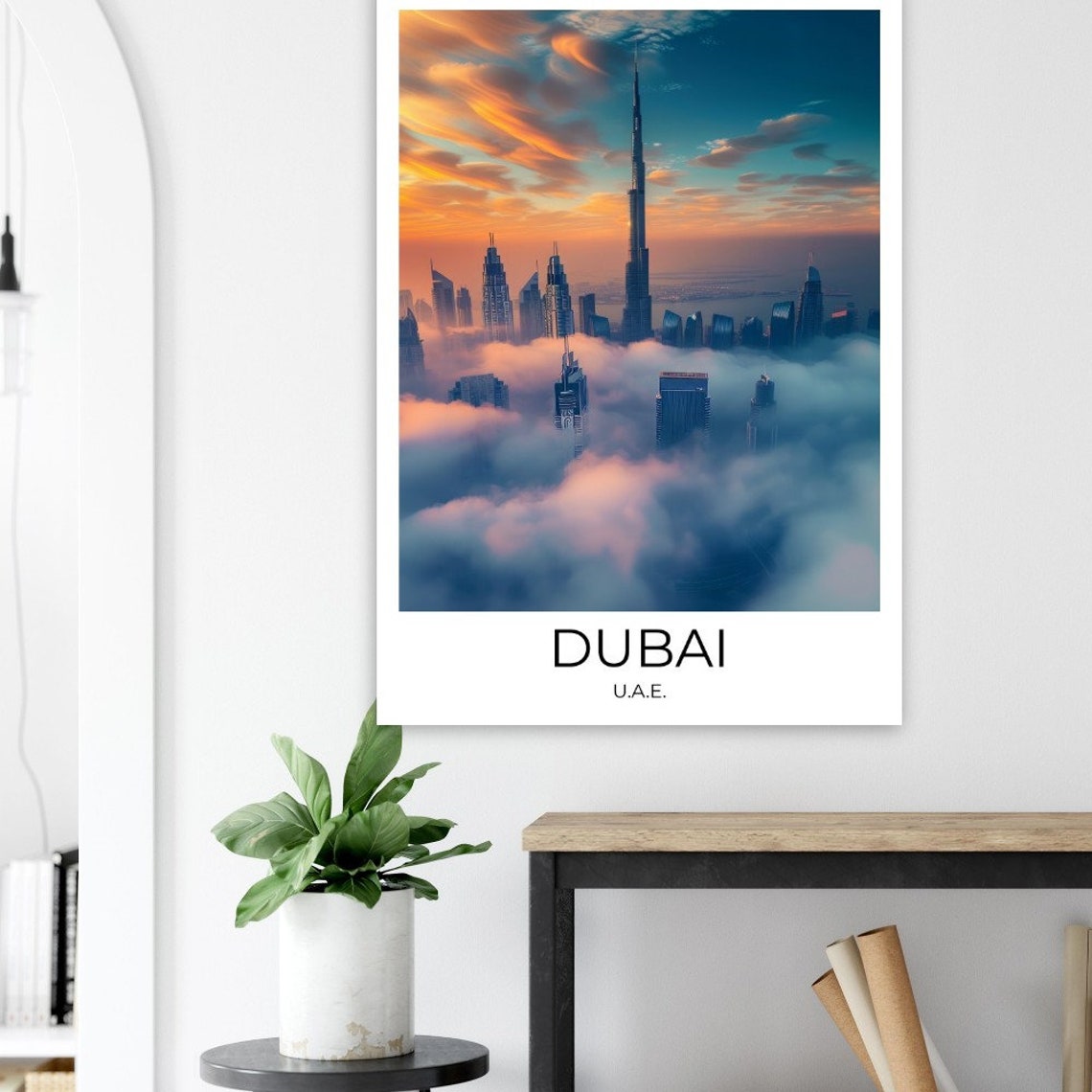 Dubai UAE Burj Khalifa Clouds Sunset Skyline Photo Travel Poster - Image 2
