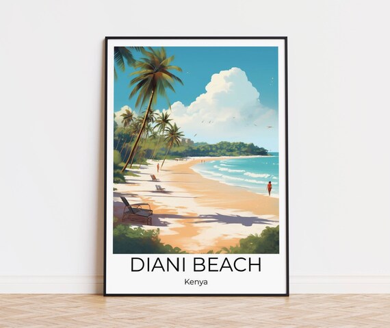 Diani Beach Kenya Palm Framed Shoreline and Sun Loungers Poster