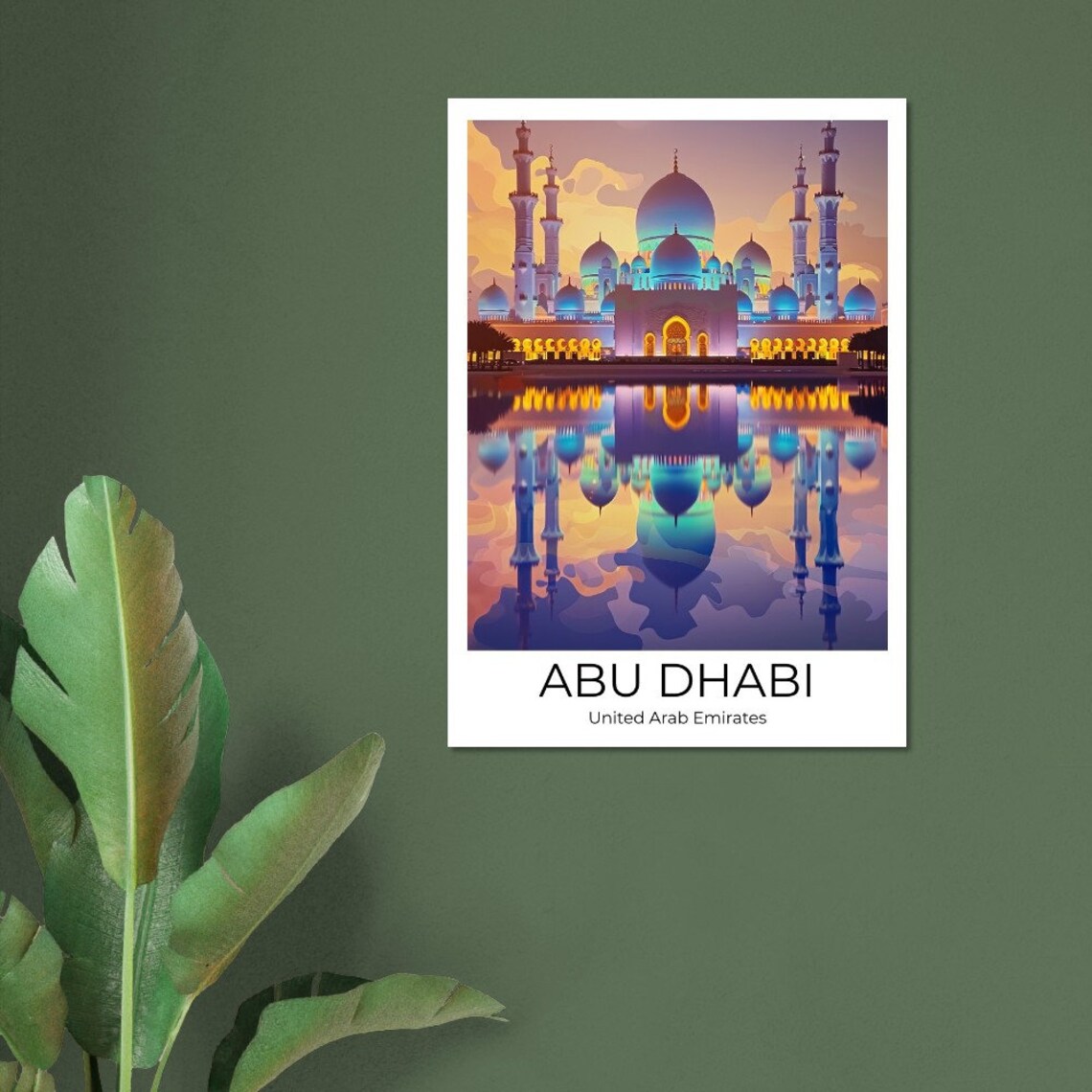 Abu Dhabi Grand Mosque Glowing Evening Colorful Domes Poster - Image 3