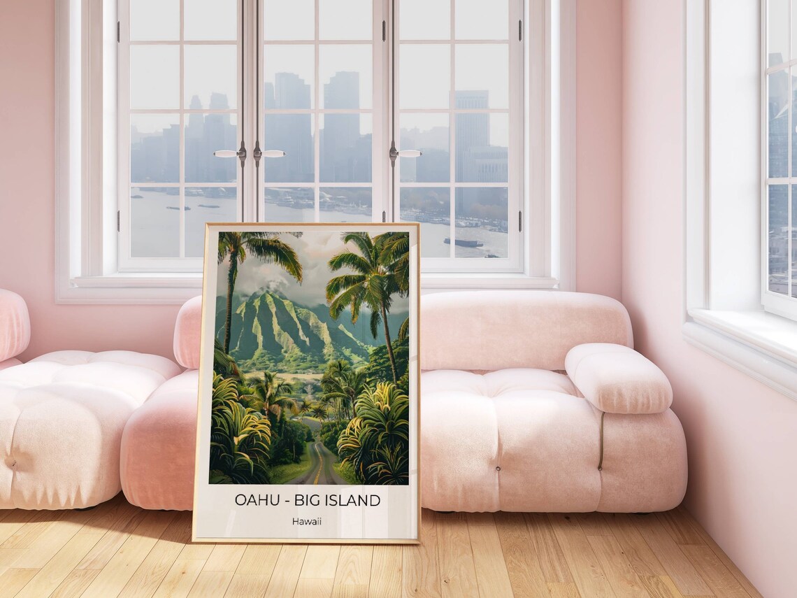 Oahu Big Island Hawaii Lush Jungle Road Palms Mountain Travel Poster - Image 3